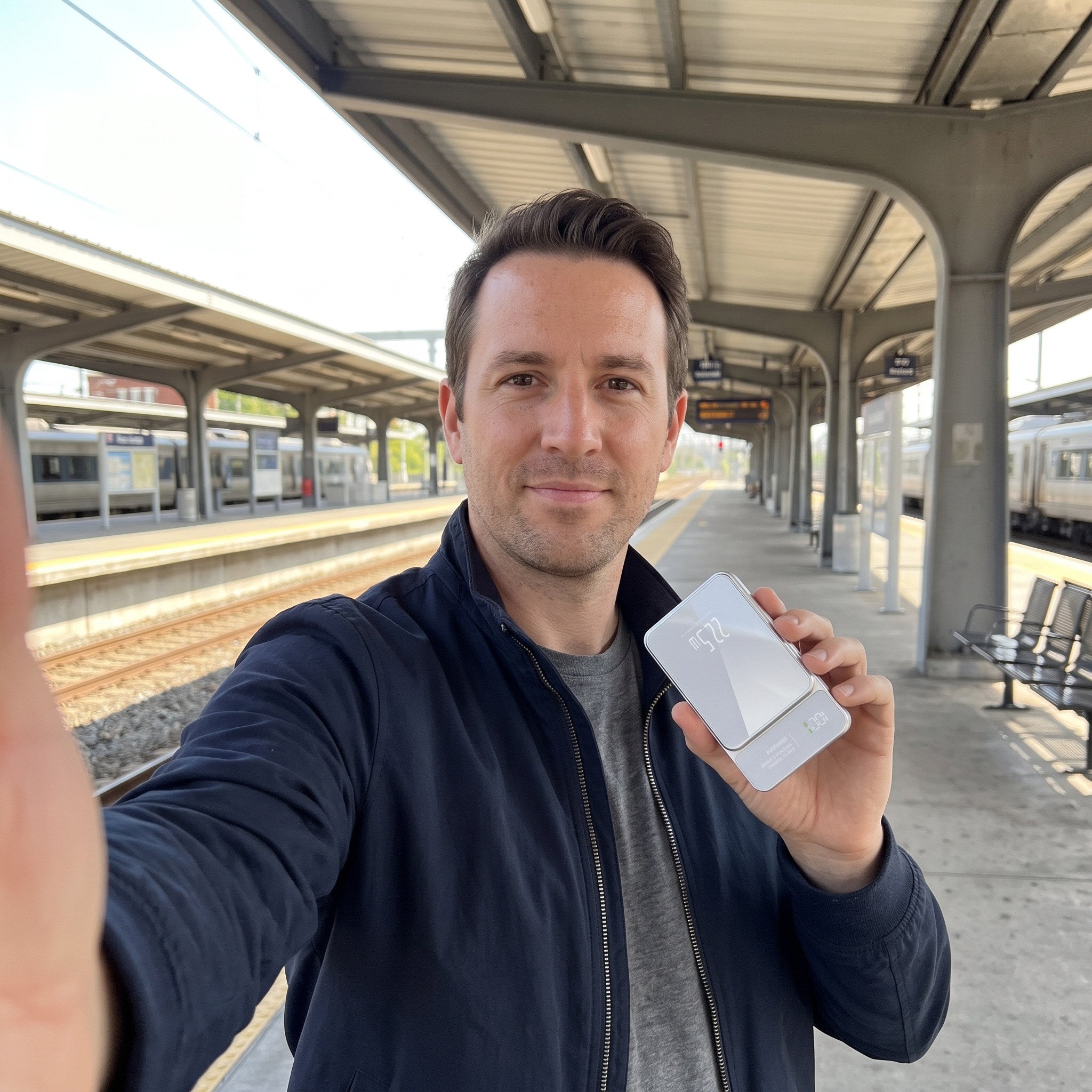 White CarryCharge at a station platform